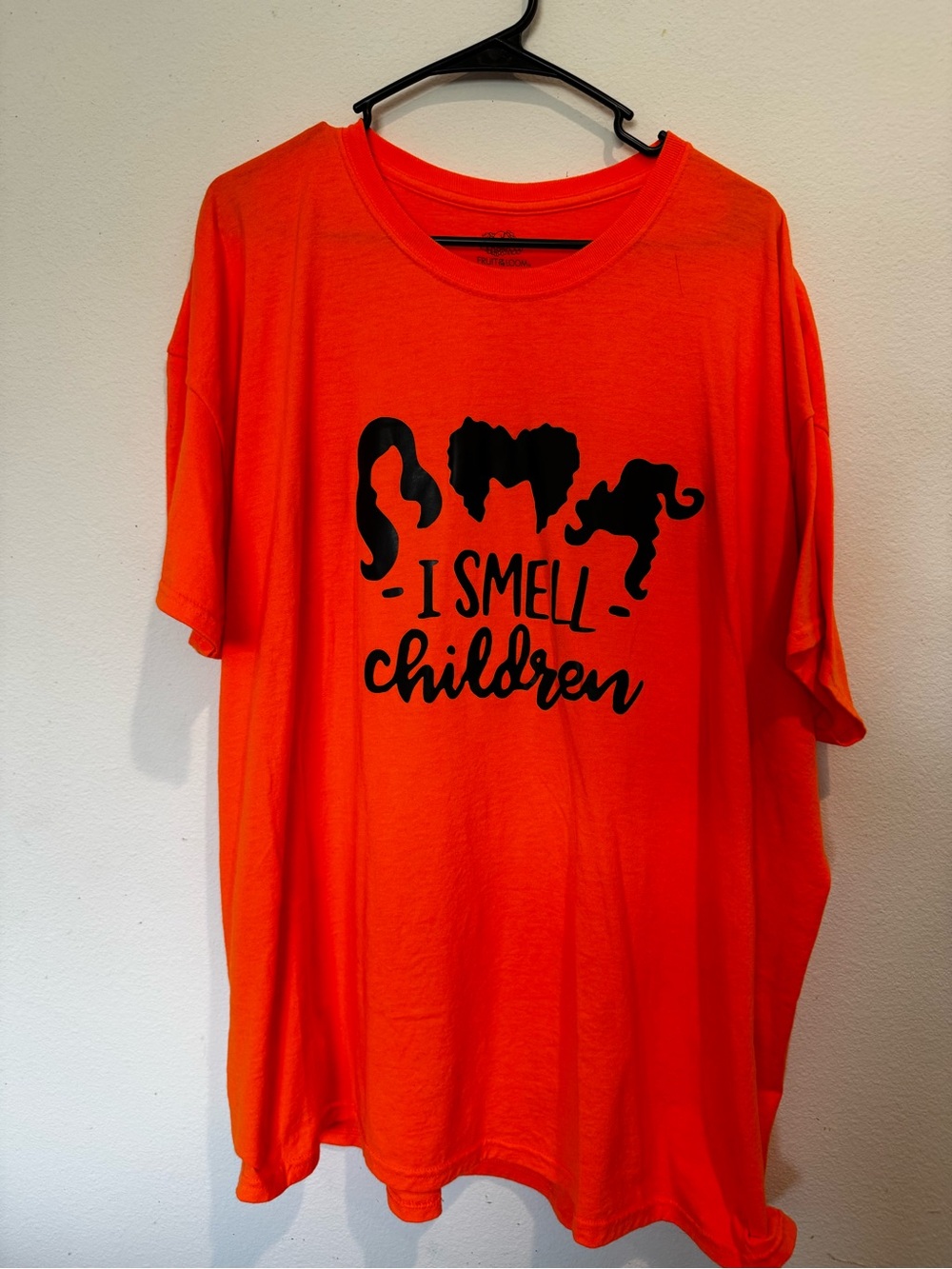 Fruit of the Loom Orange Short Sleeve Tee with Black 'I Smell Children' Graphic